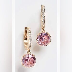 NEW Kate Spade That Sparkle Pave Huggies Earrings Pink Gold CZ Crystal Gift Bag